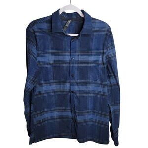 Lululemon Flannel Shirt Masons Peak  Medium Blue/Black Plaid Button Up 2019